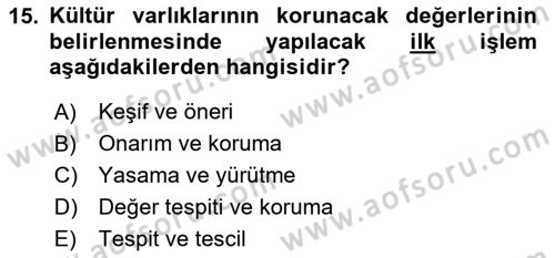 Arkeolojik Alan Yönetimi Dersi 2024 - 2025 Yılı Yaz Okulu Sınav Soruları 15. Soru
