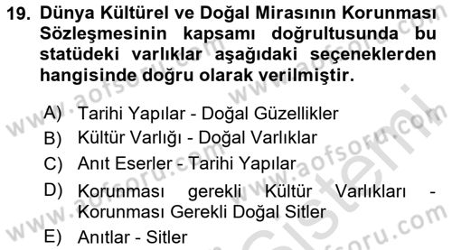 Arkeolojik Alan Yönetimi Dersi 2024 - 2025 Yılı Yaz Okulu Sınav Soruları 19. Soru