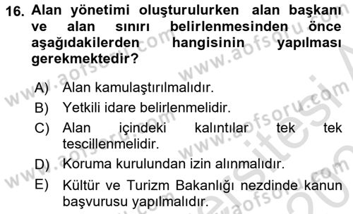 Arkeolojik Alan Yönetimi Dersi 2025 - 2026 Yılı (Vize) Ara Sınav Soruları 16. Soru