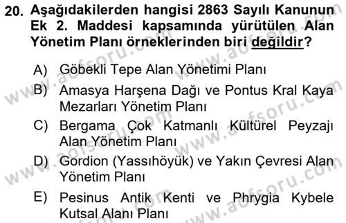 Arkeolojik Alan Yönetimi Dersi 2025 - 2026 Yılı (Vize) Ara Sınav Soruları 20. Soru