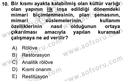 Arkeolojik Alan Yönetimi Dersi 2025 - 2026 Yılı (Final) Dönem Sonu Sınav Soruları 10. Soru