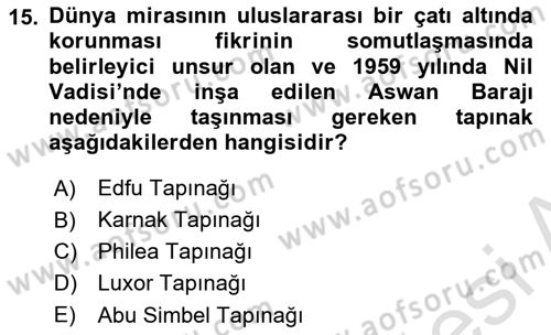 Arkeolojik Alan Yönetimi Dersi 2025 - 2026 Yılı (Final) Dönem Sonu Sınav Soruları 15. Soru