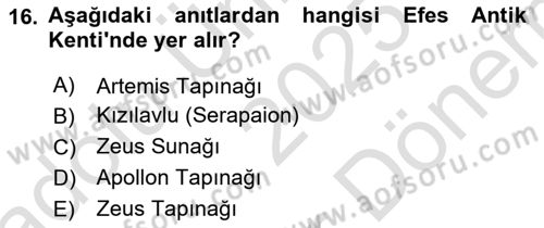 Arkeolojik Alan Yönetimi Dersi 2025 - 2026 Yılı (Final) Dönem Sonu Sınav Soruları 16. Soru