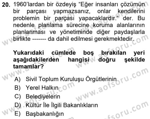 Arkeolojik Alan Yönetimi Dersi 2025 - 2026 Yılı (Final) Dönem Sonu Sınav Soruları 20. Soru