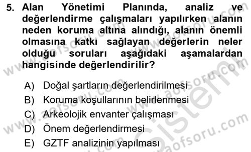 Arkeolojik Alan Yönetimi Dersi 2025 - 2026 Yılı (Final) Dönem Sonu Sınav Soruları 5. Soru