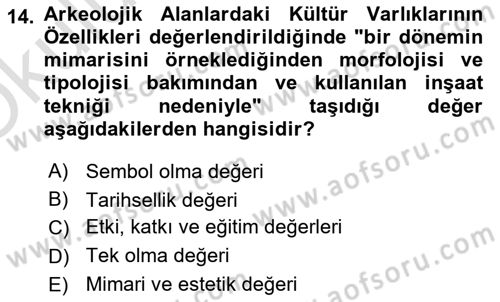 Arkeolojik Alan Yönetimi Dersi 2025 - 2026 Yılı Yaz Okulu Sınav Soruları 14. Soru