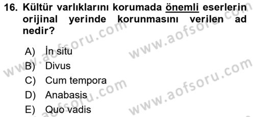 Arkeolojik Alan Yönetimi Dersi 2025 - 2026 Yılı Yaz Okulu Sınav Soruları 16. Soru