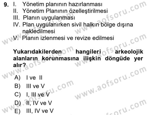 Arkeolojik Alan Yönetimi Dersi 2025 - 2026 Yılı Yaz Okulu Sınav Soruları 9. Soru