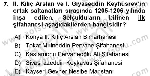 Ortaçağdan Günümüze Anadolu Uygarlıkları Dersi 2015 - 2016 Yılı (Final) Dönem Sonu Sınav Soruları 7. Soru