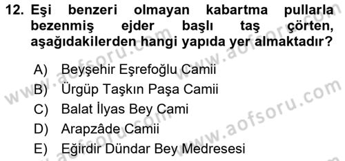 Ortaçağdan Günümüze Anadolu Uygarlıkları Dersi 2024 - 2025 Yılı Yaz Okulu Sınav Soruları 12. Soru