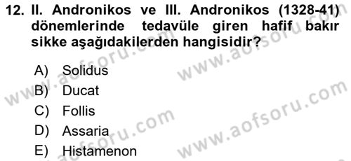 Ortaçağdan Günümüze Anadolu Uygarlıkları Dersi 2025 - 2026 Yılı (Vize) Ara Sınav Soruları 12. Soru