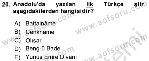 Ortaçağdan Günümüze Anadolu Uygarlıkları Dersi 2025 - 2026 Yılı (Vize) Ara Sınav Soruları 20. Soru