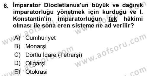 Ortaçağdan Günümüze Anadolu Uygarlıkları Dersi 2025 - 2026 Yılı (Vize) Ara Sınav Soruları 8. Soru