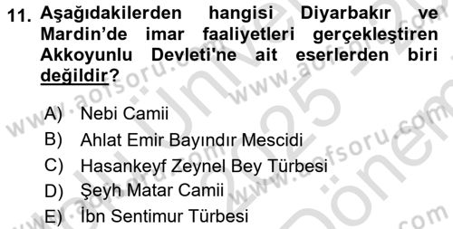 Ortaçağdan Günümüze Anadolu Uygarlıkları Dersi 2025 - 2026 Yılı (Final) Dönem Sonu Sınav Soruları 11. Soru