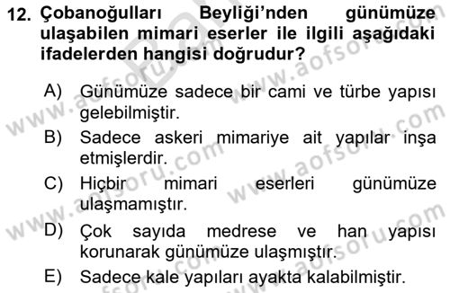 Ortaçağdan Günümüze Anadolu Uygarlıkları Dersi 2025 - 2026 Yılı (Final) Dönem Sonu Sınav Soruları 12. Soru