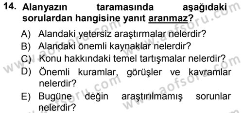 Sosyal Bilimlerde Araştırma Yöntemleri Dersi Ara Sınavı Deneme Sınav Soruları 14. Soru