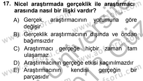 Sosyal Bilimlerde Araştırma Yöntemleri Dersi Ara Sınavı Deneme Sınav Soruları 17. Soru