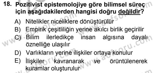 Sosyal Bilimlerde Araştırma Yöntemleri Dersi Ara Sınavı Deneme Sınav Soruları 18. Soru