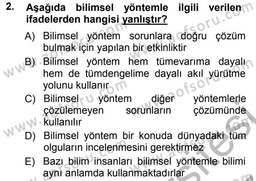 Sosyal Bilimlerde Araştırma Yöntemleri Dersi Ara Sınavı Deneme Sınav Soruları 2. Soru