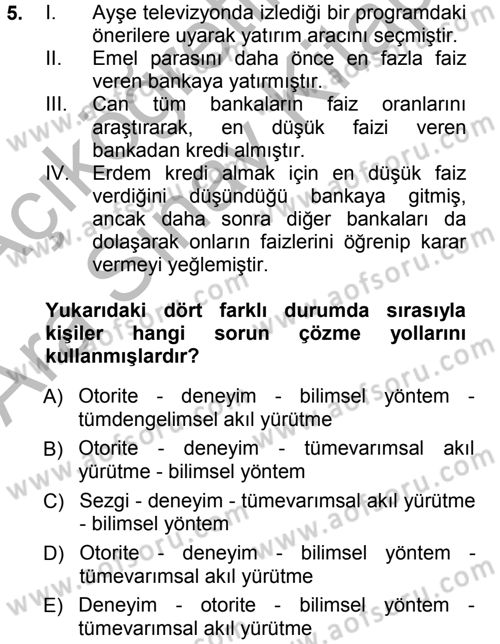 Sosyal Bilimlerde Araştırma Yöntemleri Dersi 2012 - 2013 Yılı (Vize) Ara Sınav Soruları 5. Soru