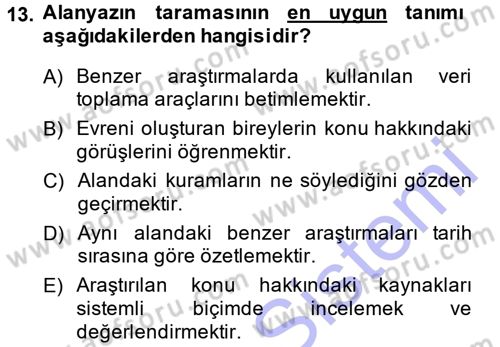 Sosyal Bilimlerde Araştırma Yöntemleri Dersi Ara Sınavı Deneme Sınav Soruları 13. Soru