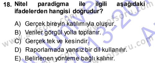 Sosyal Bilimlerde Araştırma Yöntemleri Dersi Ara Sınavı Deneme Sınav Soruları 18. Soru