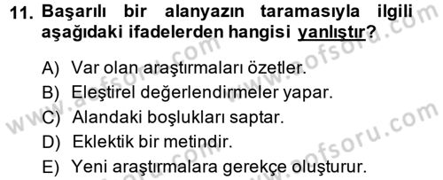 Sosyal Bilimlerde Araştırma Yöntemleri Dersi Ara Sınavı Deneme Sınav Soruları 11. Soru