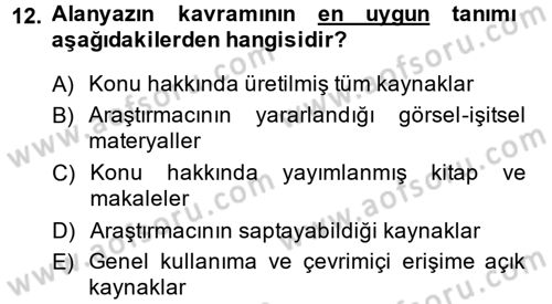 Sosyal Bilimlerde Araştırma Yöntemleri Dersi Ara Sınavı Deneme Sınav Soruları 12. Soru