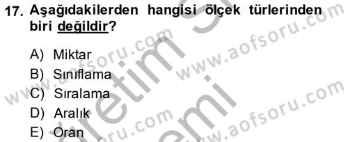 Sosyal Bilimlerde Araştırma Yöntemleri Dersi 2014 - 2015 Yılı (Final) Dönem Sonu Sınav Soruları 17. Soru