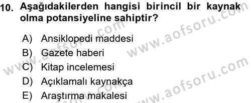 Sosyal Bilimlerde Araştırma Yöntemleri Dersi Ara Sınavı Deneme Sınav Soruları 10. Soru