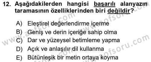 Sosyal Bilimlerde Araştırma Yöntemleri Dersi Ara Sınavı Deneme Sınav Soruları 12. Soru