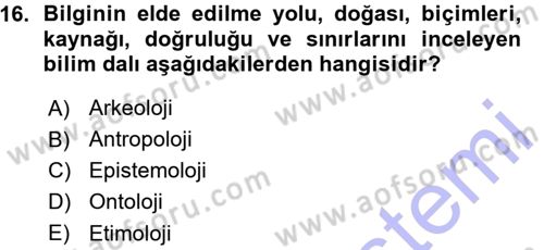 Sosyal Bilimlerde Araştırma Yöntemleri Dersi Ara Sınavı Deneme Sınav Soruları 16. Soru