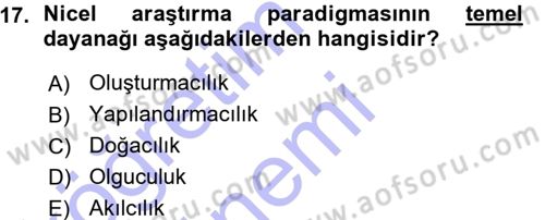 Sosyal Bilimlerde Araştırma Yöntemleri Dersi Ara Sınavı Deneme Sınav Soruları 17. Soru