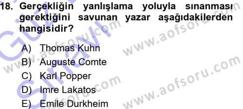 Sosyal Bilimlerde Araştırma Yöntemleri Dersi 2015 - 2016 Yılı (Vize) Ara Sınav Soruları 18. Soru