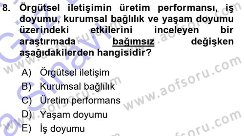 Sosyal Bilimlerde Araştırma Yöntemleri Dersi Ara Sınavı Deneme Sınav Soruları 8. Soru