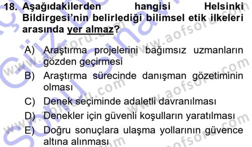 Sosyal Bilimlerde Araştırma Yöntemleri Dersi 2015 - 2016 Yılı (Final) Dönem Sonu Sınav Soruları 18. Soru