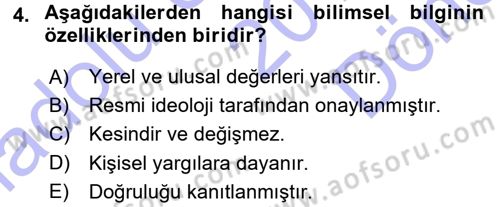 Sosyal Bilimlerde Araştırma Yöntemleri Dersi 2015 - 2016 Yılı (Final) Dönem Sonu Sınav Soruları 4. Soru