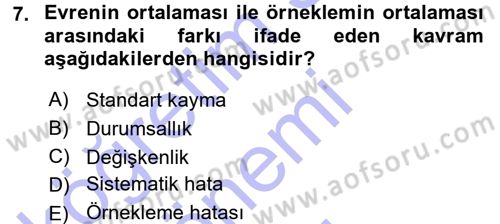 Sosyal Bilimlerde Araştırma Yöntemleri Dersi 2015 - 2016 Yılı (Final) Dönem Sonu Sınav Soruları 7. Soru