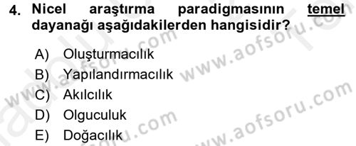 Sosyal Bilimlerde Araştırma Yöntemleri Dersi 2015 - 2016 Yılı Tek Ders Sınav Soruları 4. Soru