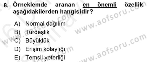 Sosyal Bilimlerde Araştırma Yöntemleri Dersi 2015 - 2016 Yılı Tek Ders Sınavı 8. Soru