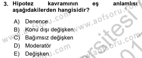 Sosyal Bilimlerde Araştırma Yöntemleri Dersi 2016 - 2017 Yılı 3 Ders Sınav Soruları 3. Soru