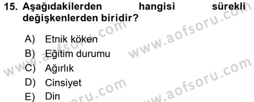 Sosyal Bilimlerde Araştırma Yöntemleri Dersi Ara Sınavı Deneme Sınav Soruları 15. Soru