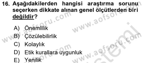Sosyal Bilimlerde Araştırma Yöntemleri Dersi Ara Sınavı Deneme Sınav Soruları 16. Soru
