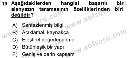 Sosyal Bilimlerde Araştırma Yöntemleri Dersi Ara Sınavı Deneme Sınav Soruları 19. Soru
