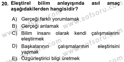 Sosyal Bilimlerde Araştırma Yöntemleri Dersi Ara Sınavı Deneme Sınav Soruları 20. Soru
