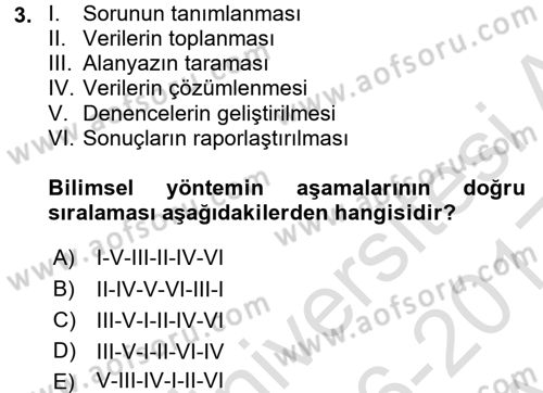 Sosyal Bilimlerde Araştırma Yöntemleri Dersi Ara Sınavı Deneme Sınav Soruları 3. Soru