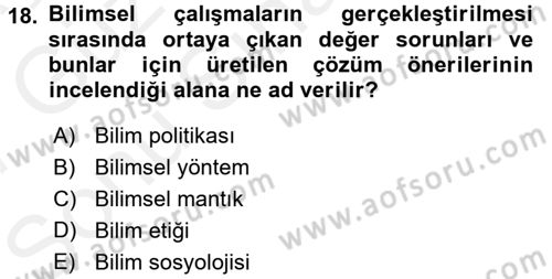 Sosyal Bilimlerde Araştırma Yöntemleri Dersi 2016 - 2017 Yılı (Final) Dönem Sonu Sınav Soruları 18. Soru