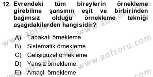Sosyal Bilimlerde Araştırma Yöntemleri Dersi 2017 - 2018 Yılı 3 Ders Sınav Soruları 12. Soru