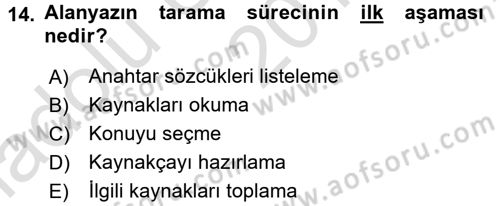 Sosyal Bilimlerde Araştırma Yöntemleri Dersi Ara Sınavı Deneme Sınav Soruları 14. Soru