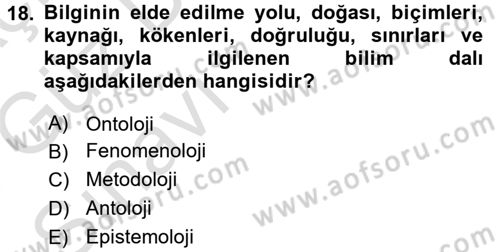 Sosyal Bilimlerde Araştırma Yöntemleri Dersi 2017 - 2018 Yılı (Vize) Ara Sınav Soruları 18. Soru